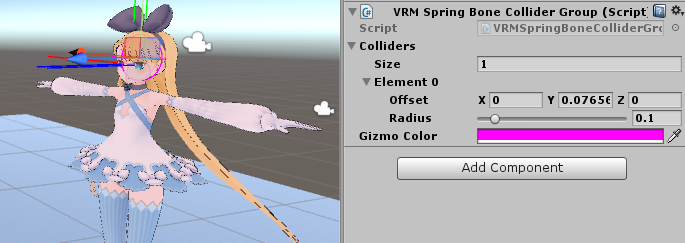 Add the collision detection mechanism on the head (VRMSpringBoneColliderGroup)